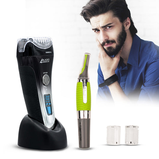 Hot LCD Display Electric Shaver 4 Blade Rechargeable Mens Shaving Razor Quick Charge Barbeador +Gift Nose Ear Hair Trimmer S34