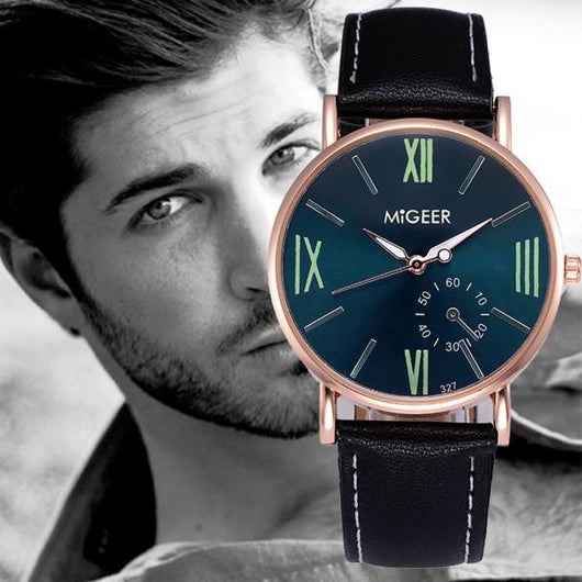 Luxury Fashion Crocodile Faux Leather Mens Analog Watch Wrist Watches