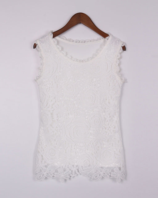 Women Lace Patchwork Blouse Shirt Casual Top Sexy Sleeveless White Blouse Ladies Summer Elegant Female Blouses Big Large Size