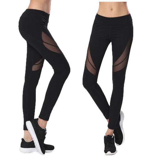 Women's High Waist Yoga Patchwork Mesh Pants Stretch Running Workout Leggings Gym Fitness Tights
