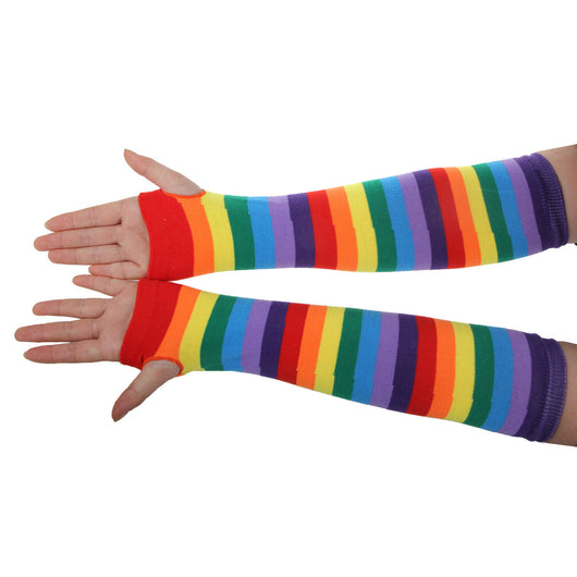 Rainbow Strips Arm Warmer Colorful Fingerless Gloves Sleeve for Women Girls