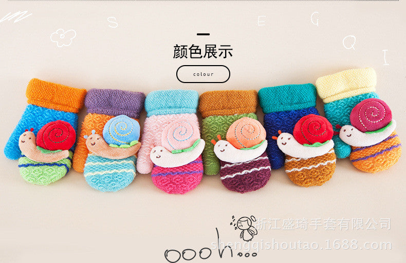 Fingerless Wool Knit Fleece Lined Gloves Mittens Snail Decor Winter Hand Warmer for Children Baby