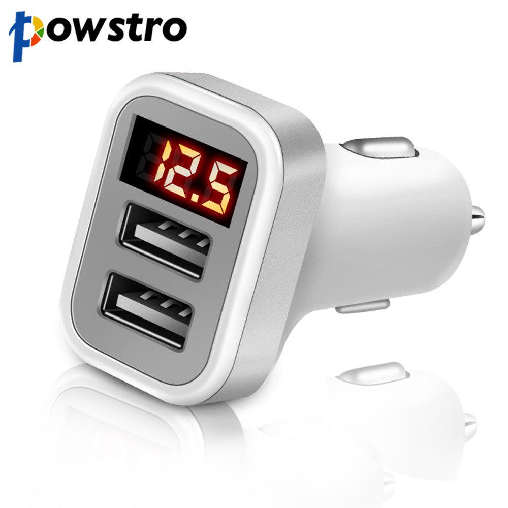 Powstro Dual USB Car Charger Port LED Display Phone charge 5V 2.1A+1A Dual USB charger for iPhone iPad Samsung Xiaomi