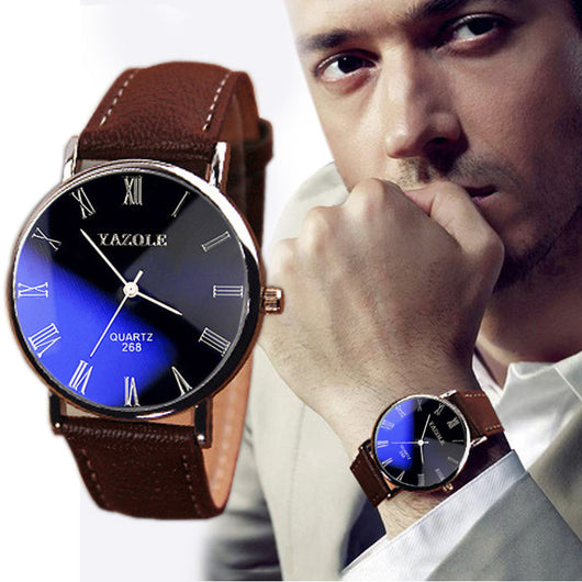 Fashion Luxury Faux Leather Mens Quartz Analog Watch Watches