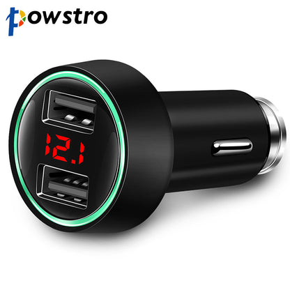 Smart Fast Charging Dual USB Car Charger 5V/3.6A Fire-proof Aluminium Phone Charger with Voltmeter Display Breathing LED Light