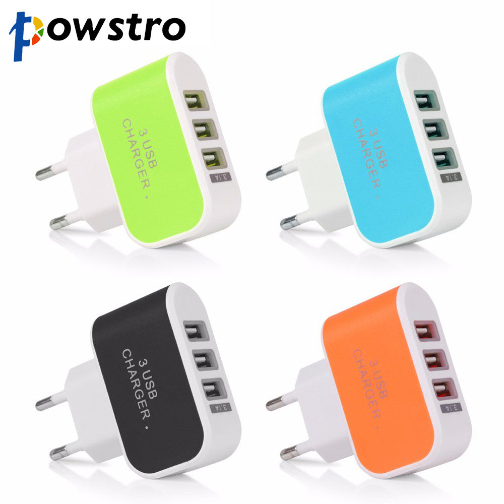 POWSTRO 3 USB Port Micro USB Charger Charging Adapter HUB EU US Plug For Samsung Charger For iPhone and All Smart Phone