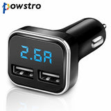 Powstro LED Display Dual USB Car Charger DC12-24V 5A Input 4.8A Output Car Phone Charger for Cellphones Driving Recorder Tablet