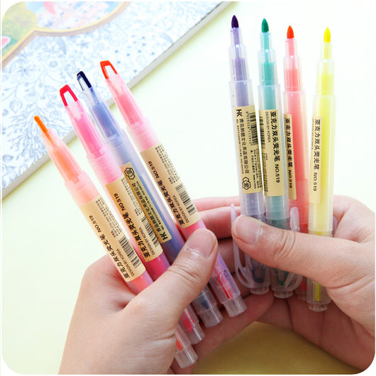 8 pcs Dual side color highlighter pen Fluorescent marker pens 1-4mm for paper faxt Stationery Office tools School supplies A6825