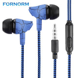 FORNORM Line Control Earphone Cloth Rope Crack Earpieces Stereo Outdoor Bass Game Headset with Mic for All Mobile phone MP3 MP4