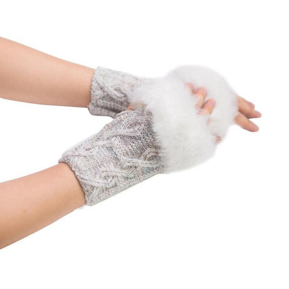 Feitong Winter Gloves Women Girl Warm Winter Faux Rabbit Fur Knitted Wrist Fingerless Gloves Mittens Cold-weather street wear#3