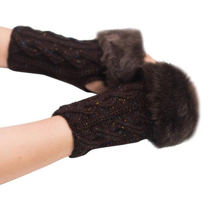 Feitong Winter Gloves Women Girl Warm Winter Faux Rabbit Fur Knitted Wrist Fingerless Gloves Mittens Cold-weather street wear#3