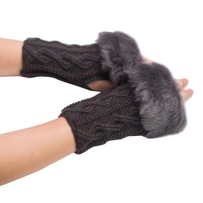 Feitong Winter Gloves Women Girl Warm Winter Faux Rabbit Fur Knitted Wrist Fingerless Gloves Mittens Cold-weather street wear#3