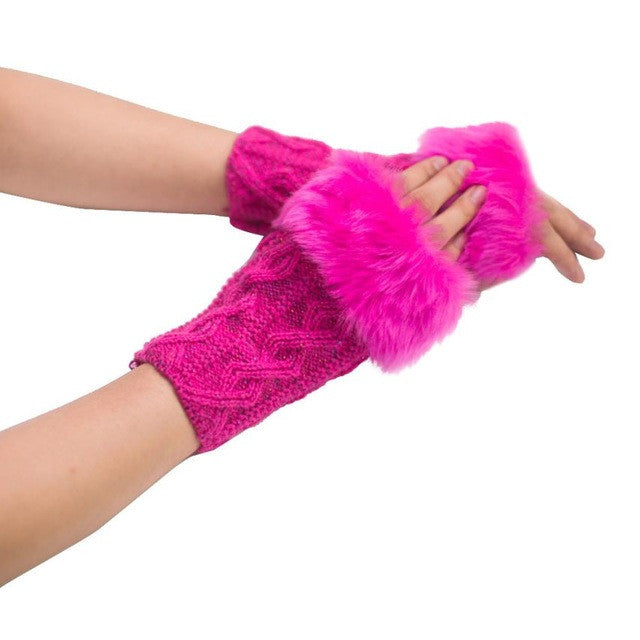 Feitong Winter Gloves Women Girl Warm Winter Faux Rabbit Fur Knitted Wrist Fingerless Gloves Mittens Cold-weather street wear#3