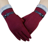 Fashion Patchwork Glove 2017 Women Winter Warm Bow Fur With Velvet Driving Full Finger Touchdscreen Outwear Gloves & Mittens