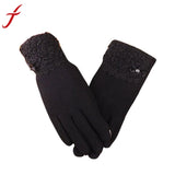 Fashion Brand Gloves Women Winter Warm Bow Fur With Velvet Driving Full Finger Screen Women Thickened Knitted Gloves Mittens#3