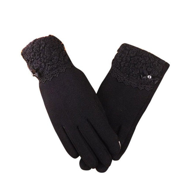 Fashion Brand Gloves Women Winter Warm Bow Fur With Velvet Driving Full Finger Screen Women Thickened Knitted Gloves Mittens#3