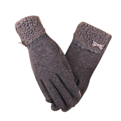 Fashion Brand Gloves Women Winter Warm Bow Fur With Velvet Driving Full Finger Screen Women Thickened Knitted Gloves Mittens#3