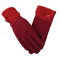 Fashion Brand Gloves Women Winter Warm Bow Fur With Velvet Driving Full Finger Screen Women Thickened Knitted Gloves Mittens#3