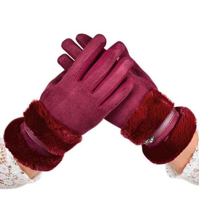 FEITONG Velvet Winter Gloves Elegant Women Lady Warm Glove Soft Wrist Thick Mitten Driving Full Finger Glove Accessories #3