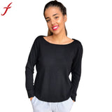 Feitong Sexy Backless Blouse White Black Shirt Women O-Neck Lace Long Sleeve Sweatshirt Pullover Tops Blusas