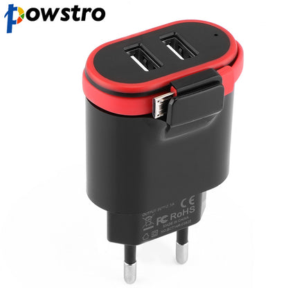 Powstro Phone Charger 5.2V 2.1A Dual-Port USB Wall Charger Travel Adapter High Speed with Cable For IOS Android Smartphones