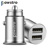 Powstro Zinc Alloy Car Charger 5V 4.8A Dual USB Metal Body Mobile Phone Car Charger Adapter Universal For All Phone MP3 Tablet