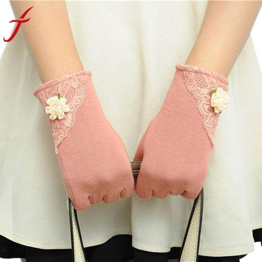 Womens Lace Gloves Winter Warm Wrist Gloves Ladies Touch Screen Mittens Cotton Leather Gloves For Women eldiven #LSN