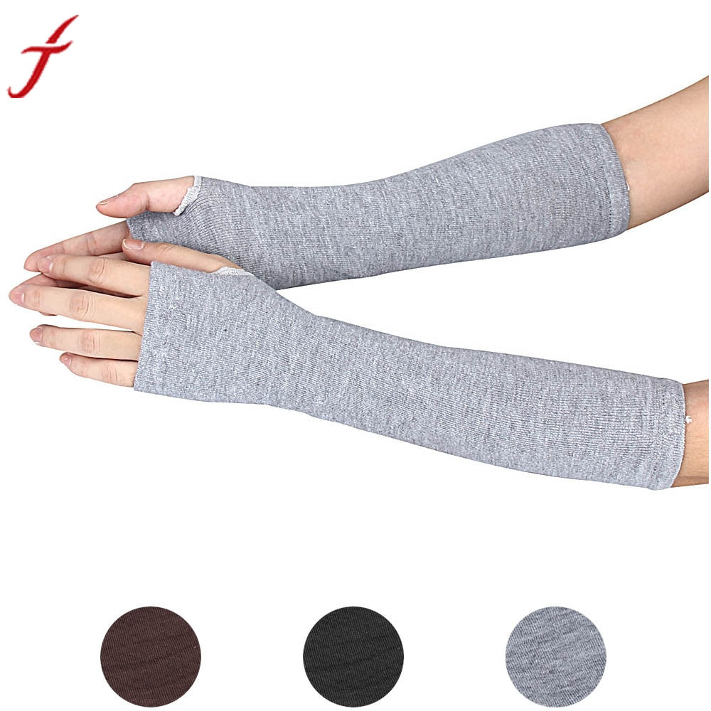 Fashion Women Gloves Winter Wrist Arm Hand Warmer Knitted Long Fingerless Gloves Mitten Coffee Gray Black