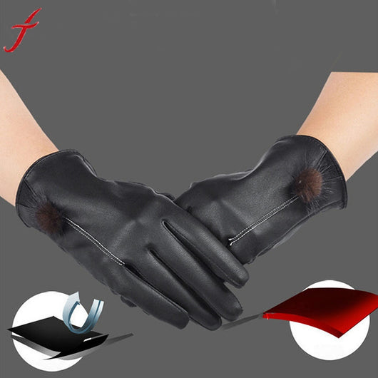 2016 Women Girls Winter Luxuy Leather   Screen Gloves Mittens Warm Gloves Guantes for SmartPhone Tablet Pad Driving #LYW