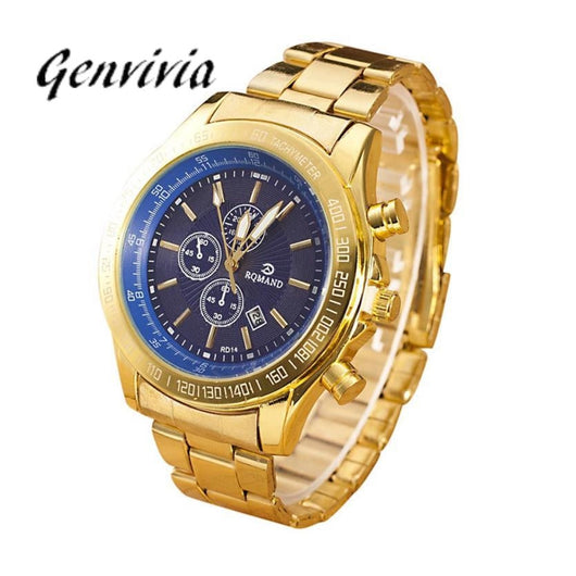 GENVIVIA watches men luxury brand gents gold watches for men stainless steel shock resistant wrist watch for men orologio