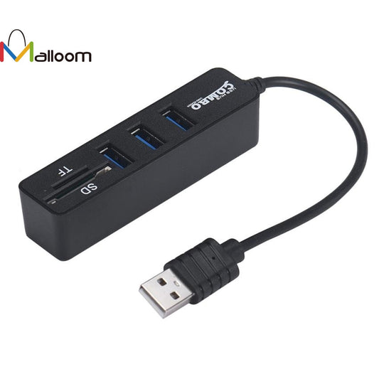 2 in1 Combo Super Speed USB 2.0 3 Port Splitter HUB+TF SD Card Reader LED Display Simple Type Up To 480Mbps For Windows For Mac