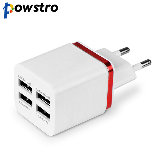 Powstro EU US Plug 2.1A Universal 4 Ports USB Wall Charger Travel Adapter for iPhone Samsung iPad For Android Phone charger