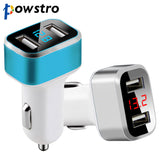Powstro 5V 3.1A Dual USB Car Charger Digital Display Voltage Current Mobile Charger Adapter DC 12-24V for Phone Tablets Camera