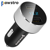 Powstro 5V 3.1A Car Charger LED Display Fast Charging Dual USB Car Charger Adapter Universal Charge For Hyundai Phone Tablet