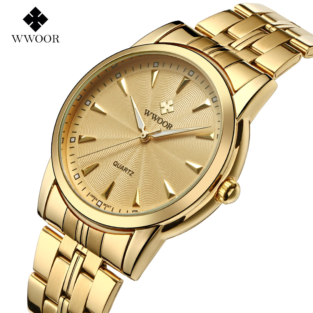 Top Brand Luxury Men Sports Watches Stainless Steel Casual Gold Quartz Watch Men's Clock Male WWOOR relogio masculino Waterproof