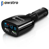 Powstro Qualcomm Quick Charge 3.0 Car Charger Dual USB Phone Charger Adapter QC3.0 + 5V 2.4A Digital Display Low Voltage Warning