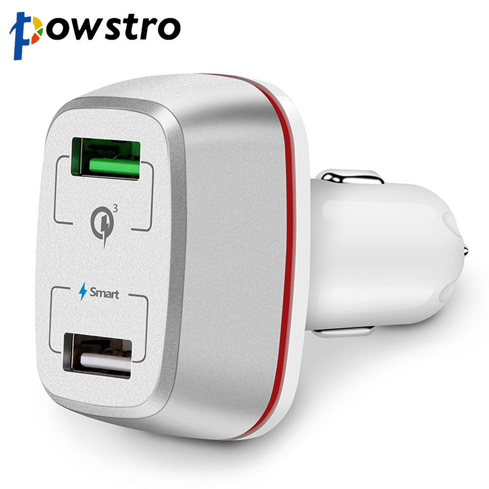 Powstro Qualcomm Quick Charge QC3.0 Car Charger Dual USB Mobile Phone Charger Quick Charge QC 3.0 + 2.4A Port Smart Charge