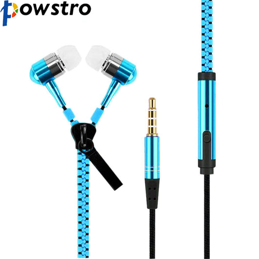 3.5 mm Zipper In-ear Metal Bass Earphone Stereo Music Wired Earpieces With MIC for iPhone Samsung Xiaomi Oneplus MP3 Player