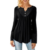 Feitong Polka Dots Tops Blouse Solid Slim Blusas for Women V Neck Button Long Sleeve Tops Blouse Shirt blusas feminina