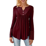 Feitong Polka Dots Tops Blouse Solid Slim Blusas for Women V Neck Button Long Sleeve Tops Blouse Shirt blusas feminina