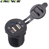 Motorcycle Dual USB Socket Charger Power Adapter Outlet Power 12-24V Mobile Phone Charger with LED for Auto Car Truck ATV Boat