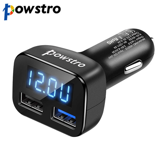 POWSTRO QC3.0 Dual USB Car Charger Quick Charger 2.4A Samrt Fast Charging with Voltage for Samsung Galaxy S6 HTC Phone Charger