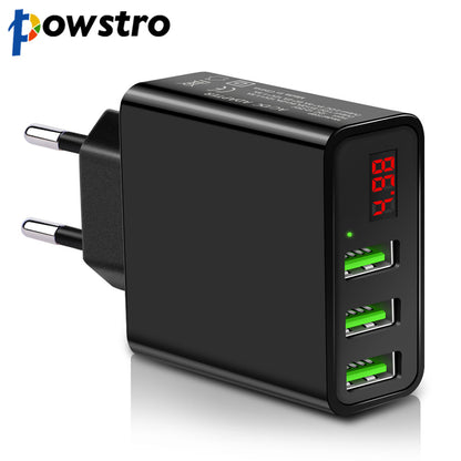 Powstro 3 USB Charger Wall Charger Current and voltage displa for iphone Samsung Xiaomi mi5 Mobile Phone Fast Charger