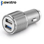 Powstro 12V~24V Quick Charge 3.0 Car Charger Metal Silver Dual USB Phone Adapter fast charging Mobile Phone for Xiaomi Galaxy