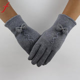 Feitong Brand Cotton Gloves 2017 Winter Warm Glove Women Bow Lace Decoration Wrist Thick Mitten Full Finger Touch Screen Glove#3
