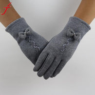 Feitong Brand Cotton Gloves 2017 Winter Warm Glove Women Bow Lace Decoration Wrist Thick Mitten Full Finger Touch Screen Glove#3
