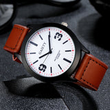Men Leather Band Analog Quartz Round Wrist Watch Watches