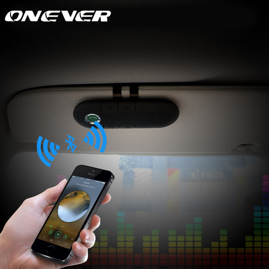 Onever Wireless Bluetooth Car Kit Speakerphone Handsfree Sunvisor In-Car Speaker music Player for SmartPhone with Car Charger