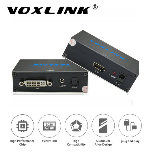 VOXLINK HDMI to DVI Converter, 1080P HDMI to DVI / Audio / Spdif Converter Adapter with 3.5mm Jack for Projector TV Blu-Ray PS4