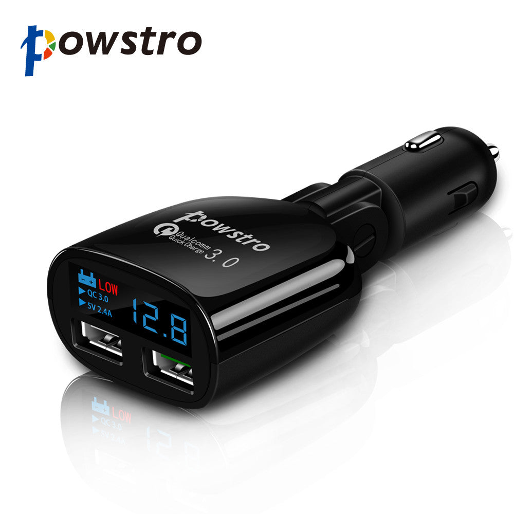 Powstro Rotatable QC3.0 Car Charger Dual USB Ports Mobile Phone Charger Adapter Fast Charging for iPhone Samsung Galaxy S7 HTC